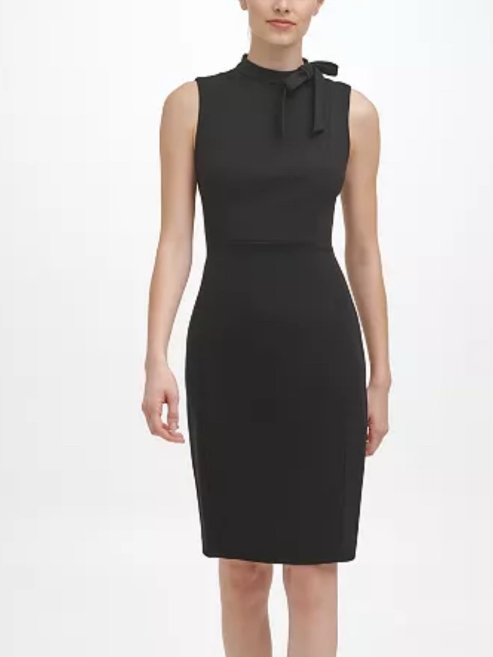 Calvin Klein Black Sleeveless Tie-Neck Midi Sheath Dress